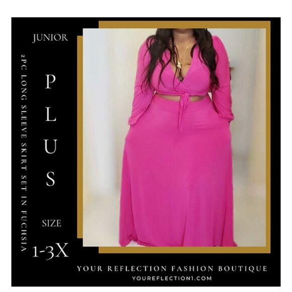 Plus Size - 2 pc Fuchsia Skirt Set - Picture 1 of 4